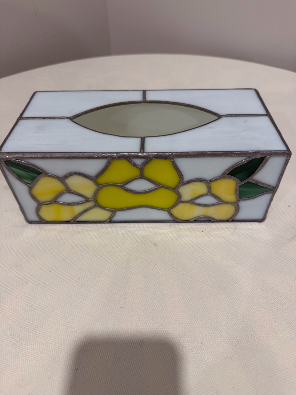 Stained Glass Tissue Box Cover with Yellow Floral Design